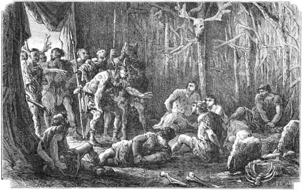 Illustration : Plusieurs sauvages entrèrent dans la hutte.
